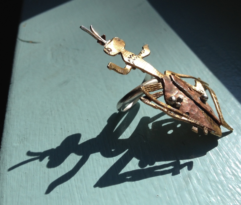 Lady Mantis (side view), brass, copper, and silver, Speedle Series
